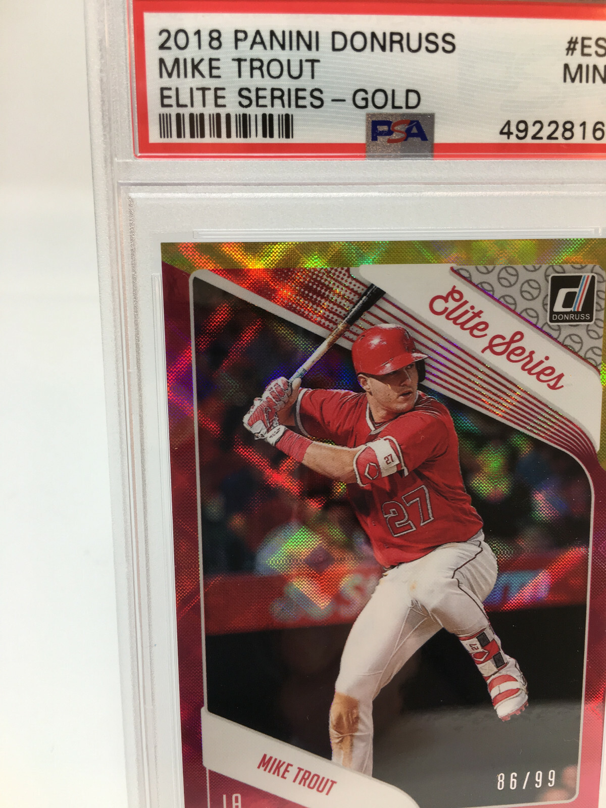 2018 Panini Donruss #ES8 Mike Trout GOLD Serial #86/99 PSA 9 view 2