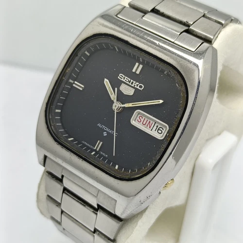Seiko 5 Automatic 6309-5120 Black Dial Day/Date Tv Shape Vintage Watch SMI122KS7