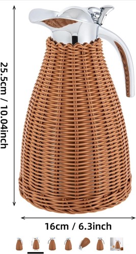 Edelstahl Kaffee Thermokanne, Rattan Thermokanne, doppelwandig - Bild 3 von 3