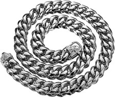 15mm Wide Men's 316L Stainless Steel Curb Cuban Link Chain Necklace 16"-40"
