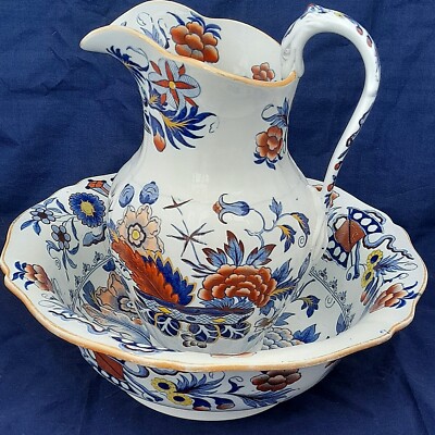 Antike J&W Ridgway Canton opake China Waschkanne & Waschbecken Muster 995 um 1825