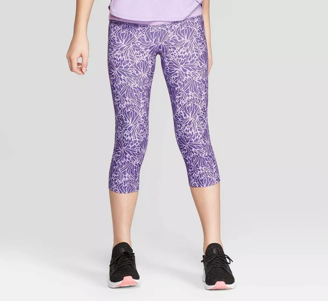 Girls' Floral Printed Performance Capri Leggings - C9 Champion (Purple, XS)