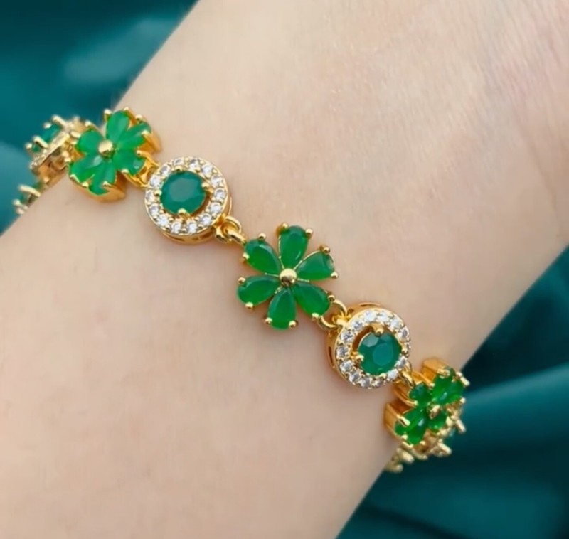 18k GP  Emerald Bracelet Lab Created, Beautiful With White Sapphires!