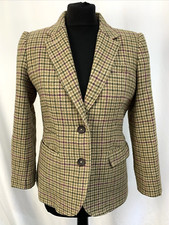 Joules Portman Tweed Jacket Dogtooth Blazer Green Wool Blend Check Uk10 E1887