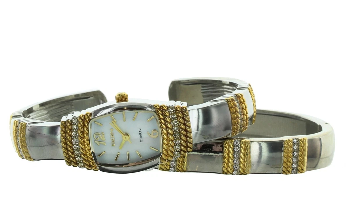 Ladies formal ELGIN watch and bracelet gold and silver tone w
