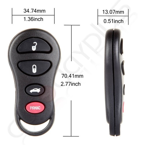 2 Remote Car Key Fob for Jeep Liberty Chrysler Sebring 2001 2002 2003 2004 2005 - Picture 5 of 8