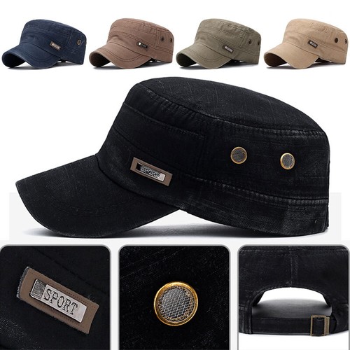 Baseball Hat Army Hats Flat Top Caps Casual Washed Cotton Military Cap Cadet Hat - Bild 1 von 17