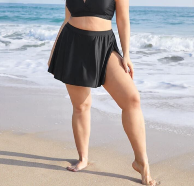 Bloomchic High Waist Split Hem Black Swim Skirt Side Slits 14 16