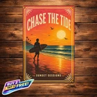 Waiting For The Waves Tin Sign Vintage Surfing Retro Beach Metal Wall Art