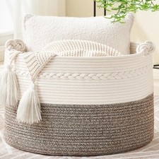 Large Woven Storage Basket - Cotton Rope Blanket Hamper for Baby, Laundry, Toys