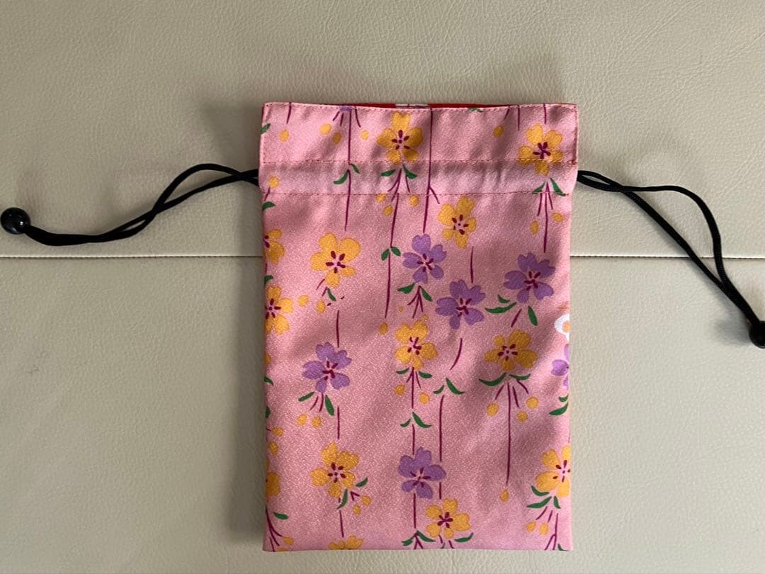 Reversible Drawstring Bag Flower & Rabbit Pattern Handmade Small Pouch