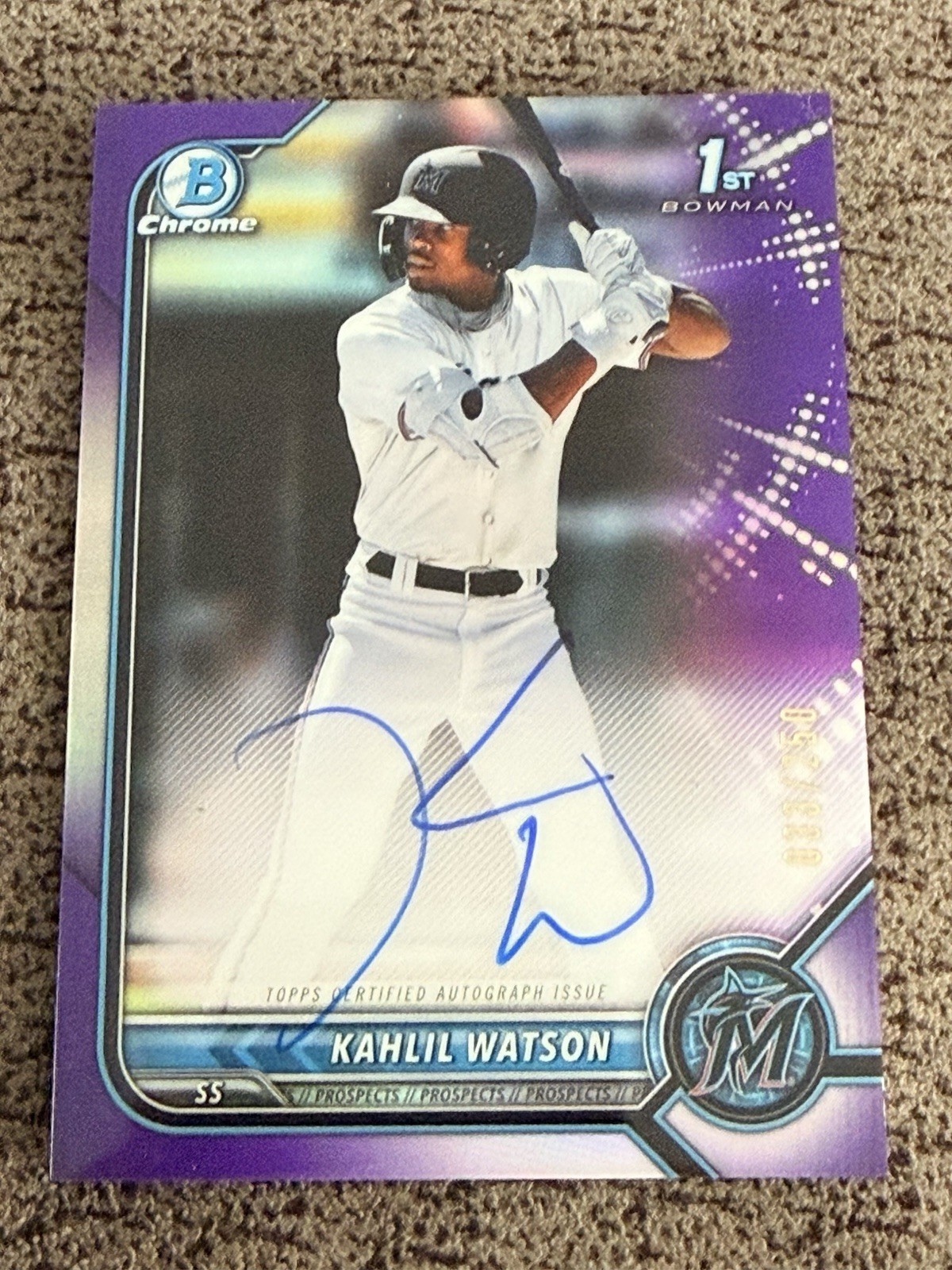 2022 1st Bowman Chrome Auto Kahlil Watson Purple Refractor /250 Rookie Cleveland