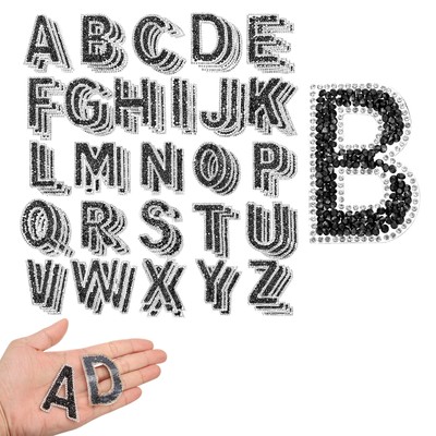 104pcs A-Z Self Adhesive Bling Pearl Rhinestone Iron on Letter Patch, Black