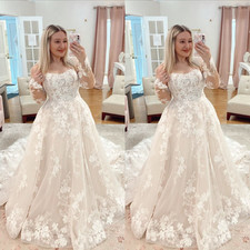 Floral Wedding Dresses Elegant Champagne Detachable Sleeves Tulle Bridal Gowns