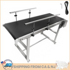 110V Belt Conveyor PVC Stainless Steel Belt Conveyor 55"x22" Double Guardrail