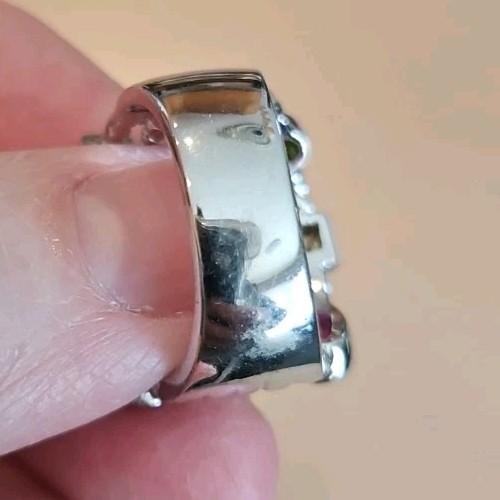 Big Statement Unique Silver Tone Multicolor Stone… - image 3