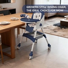 Portable Baby High Chair with Wheels Multi-Use Feeding Chair Storage Basket Blue