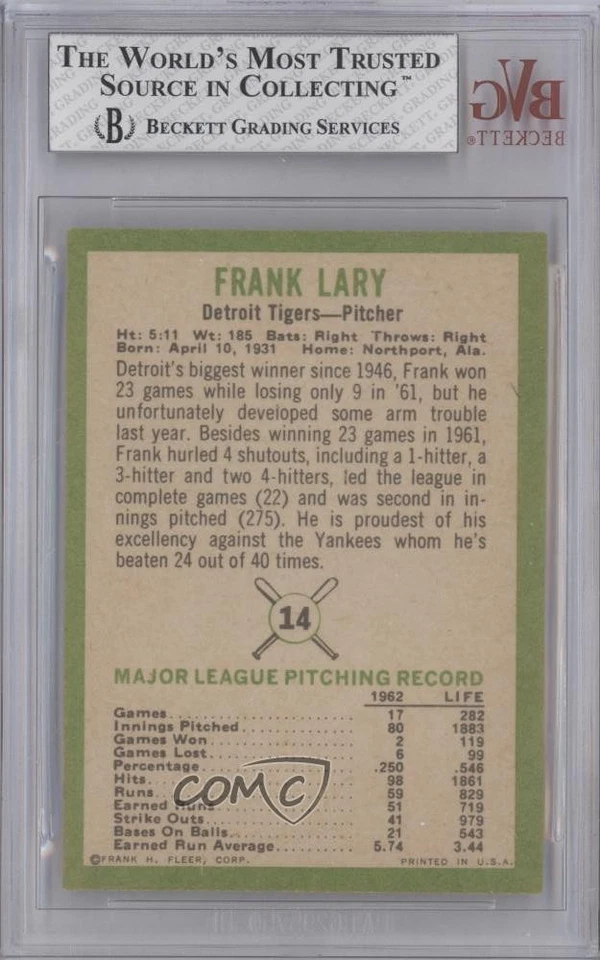 1963 Fleer Frank Lary #14 BVG 7.5 - Image 2 of 2