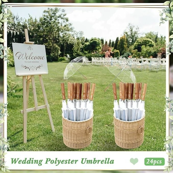24 paraguas de boda transparentes a granel - mango de madera a prueba de viento toldo grande Foto 3 de 4