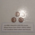 Lot #984 3 Beautiful Lincoln Wheats 1930-P 1930-D 1930-S VG-F-VF See Pictures