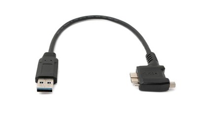 USB 3.0 Kabel 30 cm Micro B Stecker zu Typ A Stecker Schraube Winkel in Schwarz