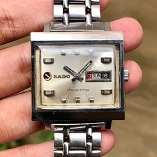 Rare Rado Manhattan DayDate Aging Dial SIlver Automatic Swiss Made Square Watch