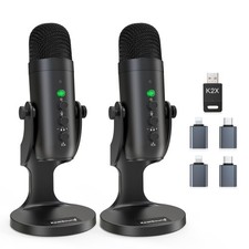 Podcast Microphone Dual Wireless USB Mic 2.4GHz for iPhone PC iPad Android