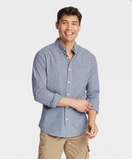 NWT Goodfellow sz S Long Sleeve Navy Gingham Button Up Shirt Poplin Slim 48-8