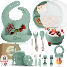 17-Piece Bpa-Free Silicone Baby Feeding Set Thick Soft Suction Plates, Baby