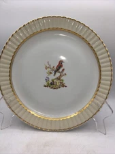 Vtg Bernardaud & Co Bird Limoges Dinner Plate Scalloped Glod Trim 10.5” France