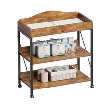 Baby Changing Table, Diaper Changing Station with Pad and Wheels, Two-Tier Op...