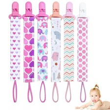 6 Pcs Baby Dummy Strap Clip, Pacifier 26 2.5cm, 6 Pink