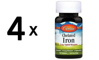 4 x Carlson Labs Chelated Iron, 27mg - 100 tabs (112,50 EUR/kg)