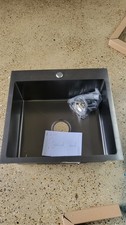 Gun metal Black Stainless Steel Basin Drop-In Kitchen Sink 50 x 53cm- small dent