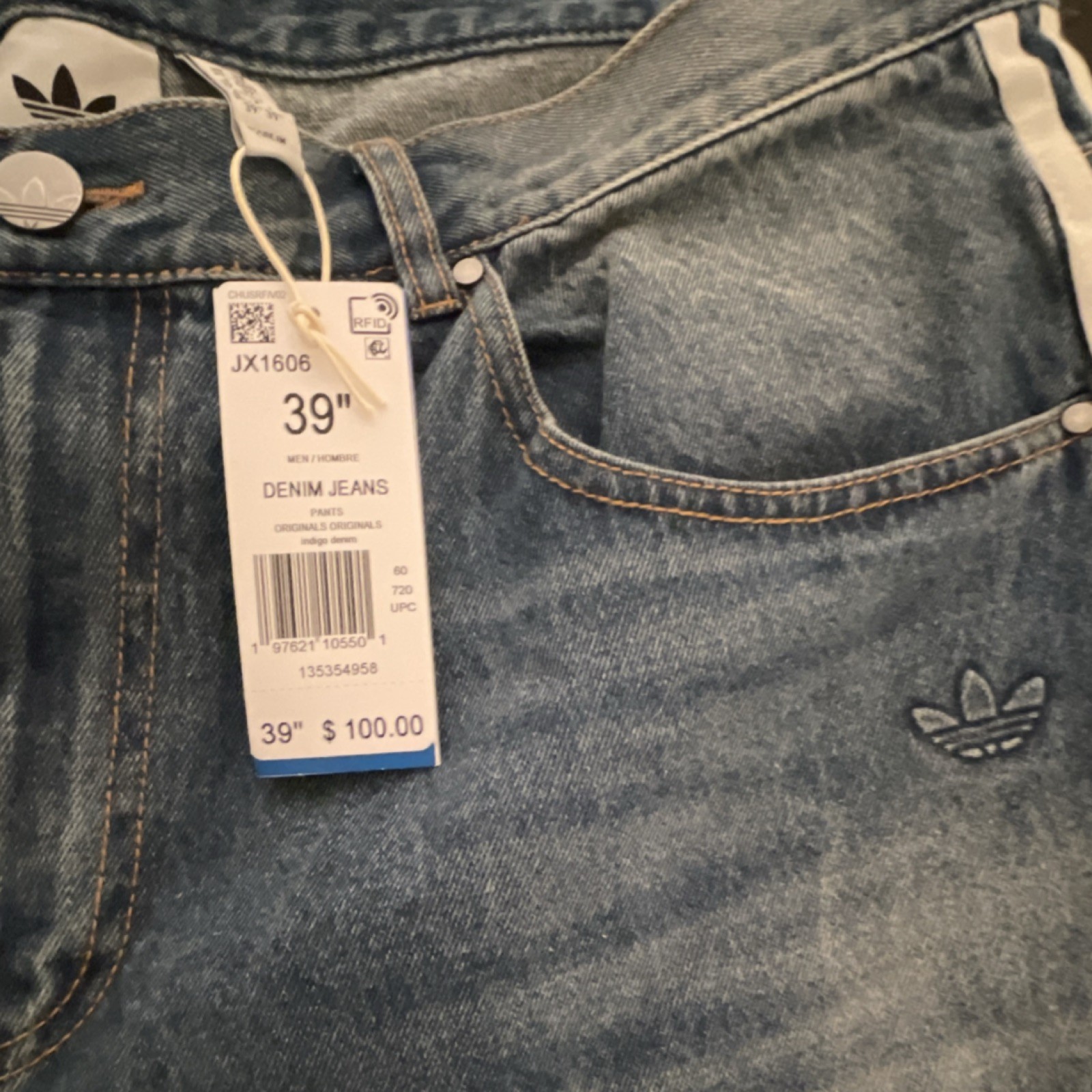 's Blue Striped Denim Jeans Button Zip 5-pocket Medium Wash