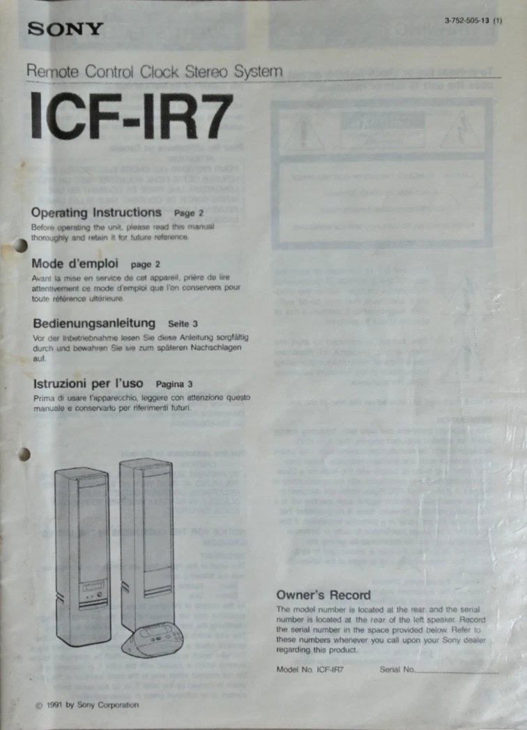 SONY ORIGINAL ICF-IR7 Stereo System mit Fernbedienung & Anleitung 2x15W FM AM