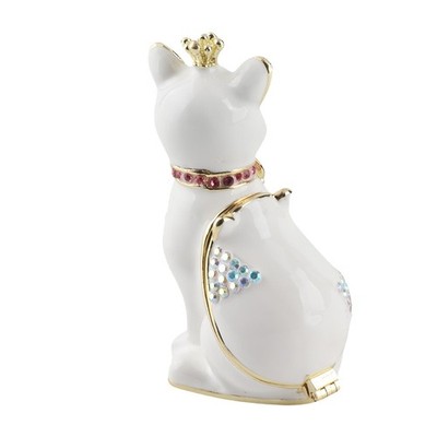 Cat Hinged Jewelry Box Sparkling Rhinestones Fine Details Hand Painted Cat SET