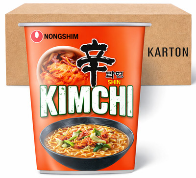 Nongshim Kimchi Cup Nudeln 12x75g   Koreanische Instantnudeln, scharf & würzig