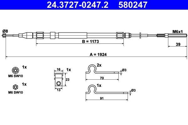 Left Rear ATE 24.3727-0247.2 Cable Pull, parking brake for BMW