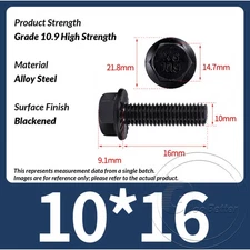 High Tensile Grade 10.9 Black SERRATED FLANGED HEX HEAD BOLTS M5 - M16 DIN 6921
