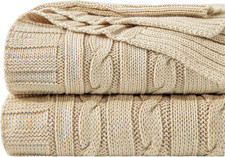 100 Pure Cotton Cable Knit Throw Blanket, Super Soft Warm 51X67 Knitted Throw B