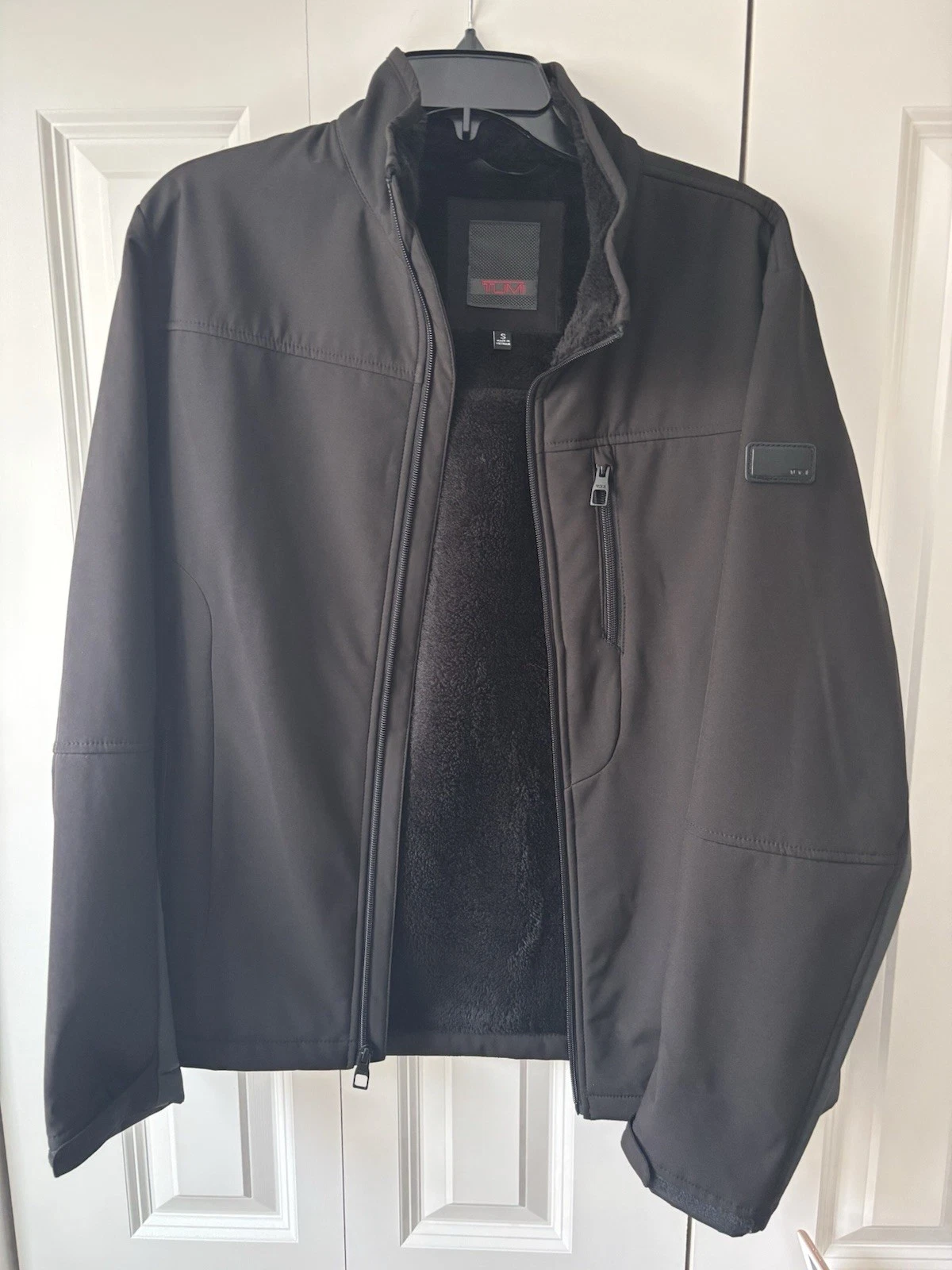 TUMI Soft Shell Fleece Lined Jacket Black Gray Mens Small