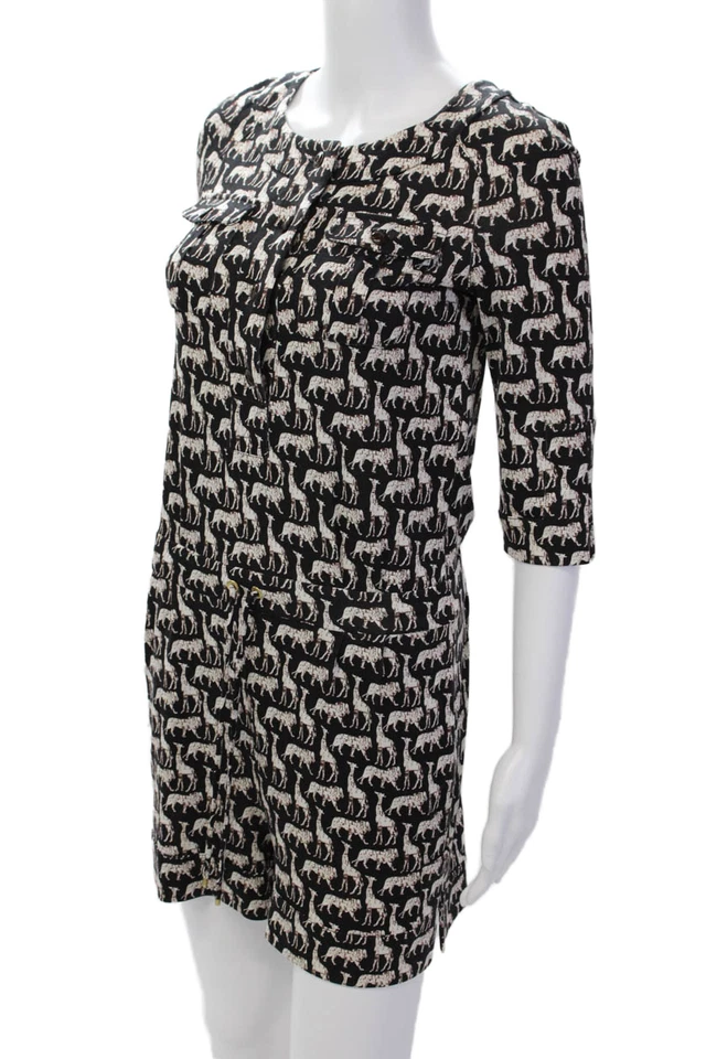 Женский шелковый комбинезон Diane Von Furstenberg на пуговицах с опалом черный белый размер 2 - Изображение 2 из 4