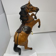 Paper Mache Leather-Wrapped Brown Saddle Horse 17.5 Figurine VTG