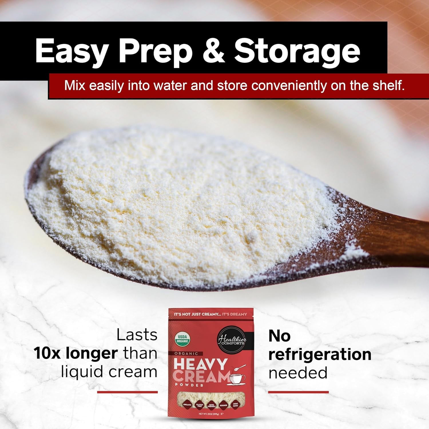 Healthier Comforts Organic Heavy Cream Powder (72% Butterfat) | 7 ounce 