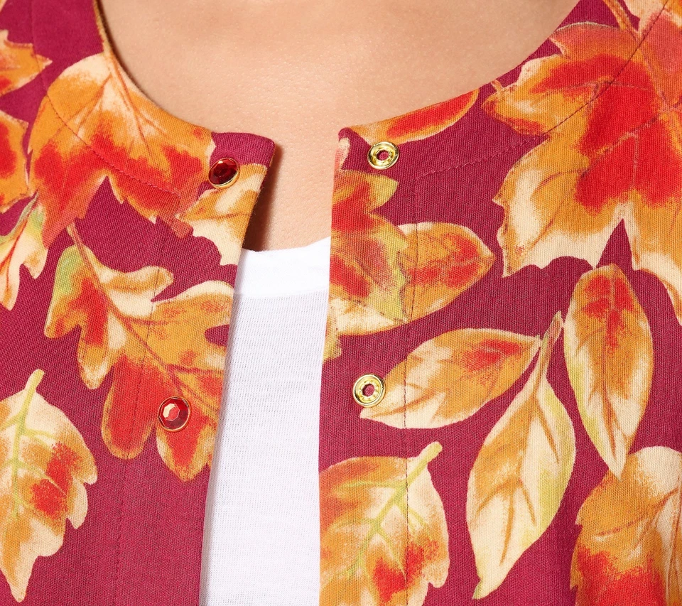 NWT QUACKER FACTORY FALL IS IN THE AIR LONG SLEEVE PRINTED CARDIGAN, ESPRESO, XL - Image 3 of 3