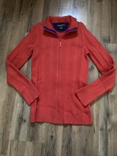 Eddie Bauer Women's Salmon Cable Knit Full Zip Sweater Size Medium Cotton Warm
