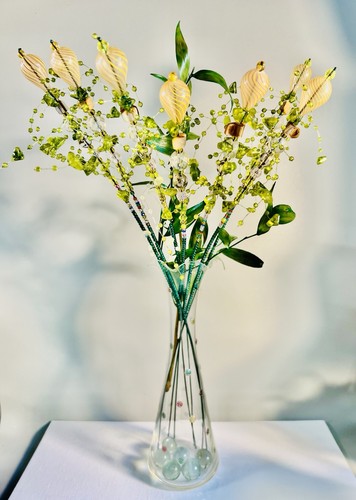 Original handgefertigte 7 Stück Glasperlen Zweige in der Vase. Wohn-/Bürodeko - Bild 8 von 9