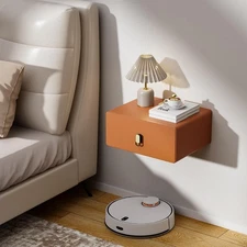 VICITON Modern Floating Nightstand with Solid Wood Drawer, Wall Small, Orange 