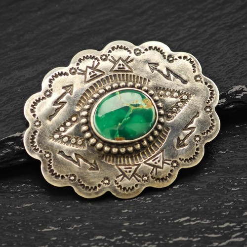 Native American Sterling Silver Brooch Stamped Green Turquoise
